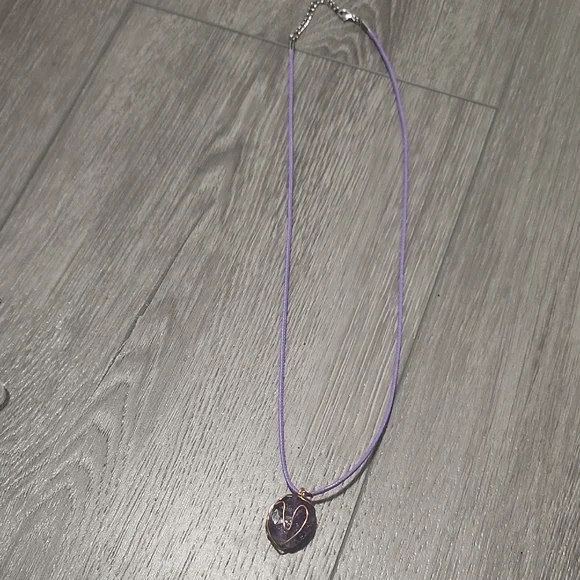 Handcrafted Wire Wrapped Raw Amethyst Heartguard Necklace - Picture 1 of 6